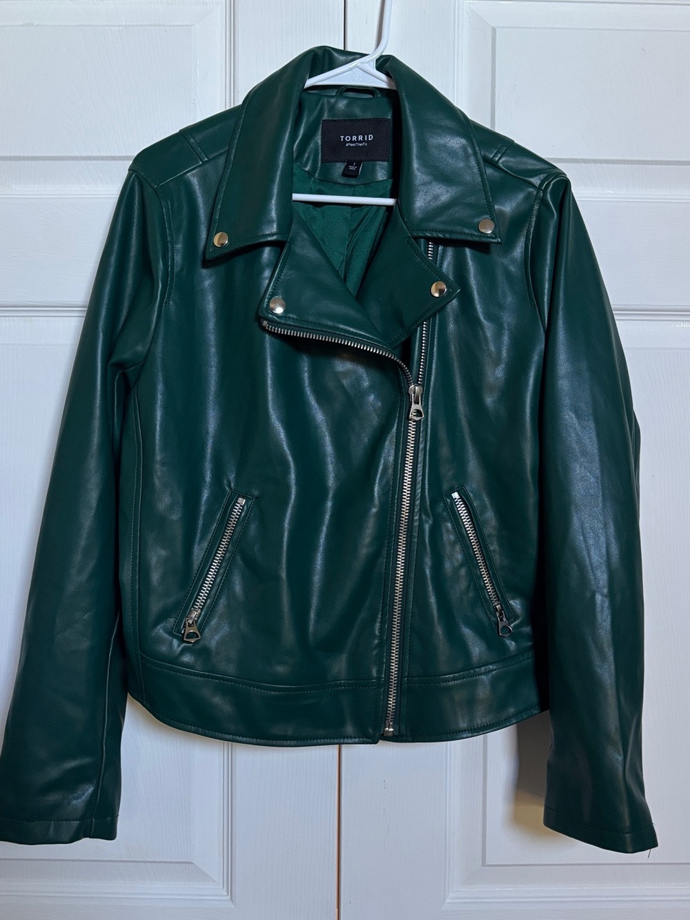 Torrid Green Faux Leather Moto Jacket Women’s Size 1 Plus Zip Biker Vegan